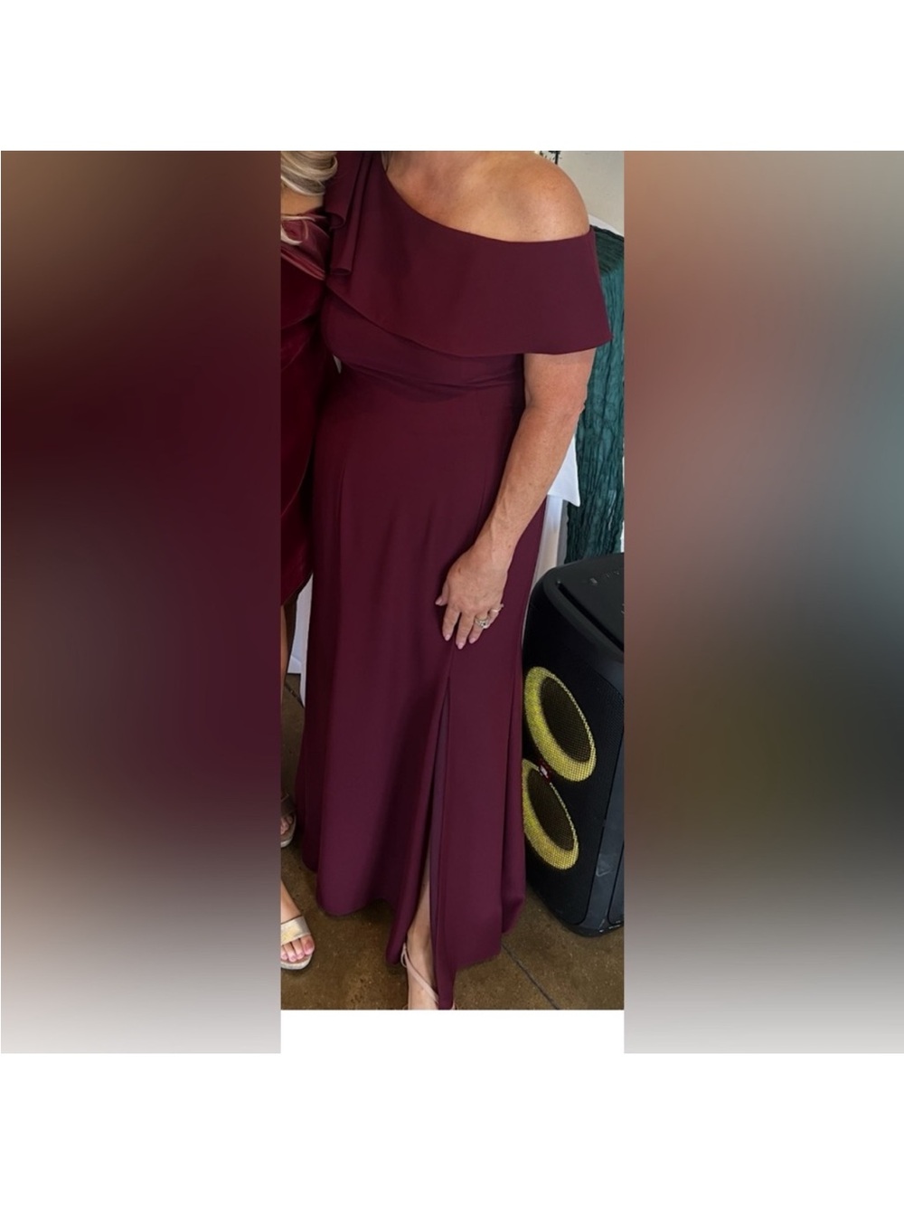 Off-Shoulder Burgundy Evening Gown